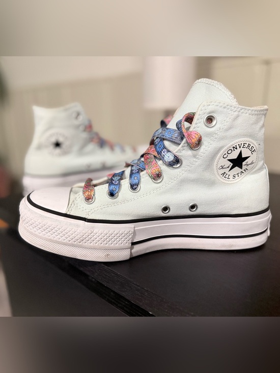 Converse Shoes - Converse High Top Sneakers in light mint color with Multicolor Patterned Laces